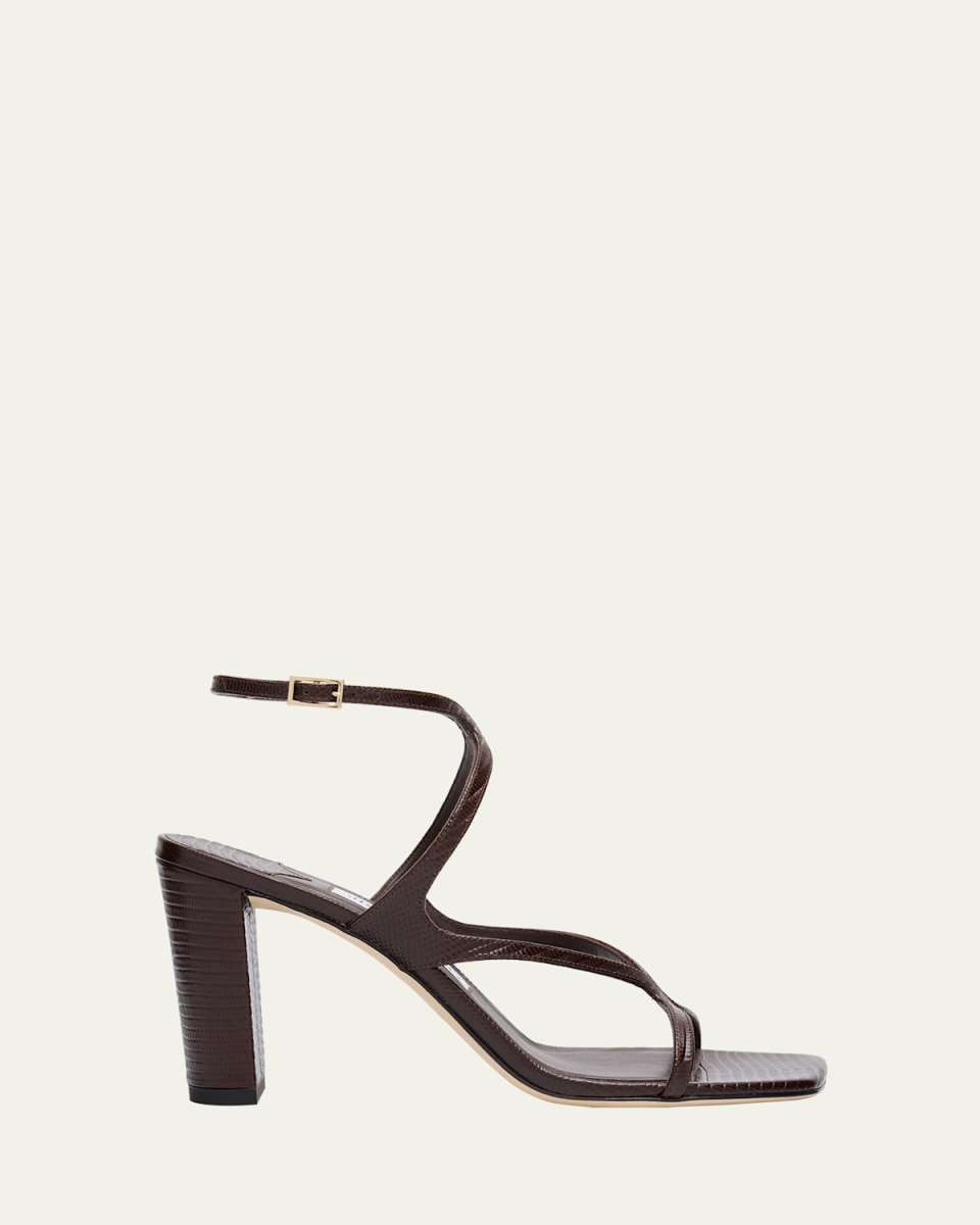 Azie Snake-Embossed Ankle-Strap Sandals